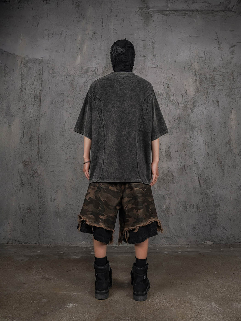 Double-layered Shredded Camo Shorts