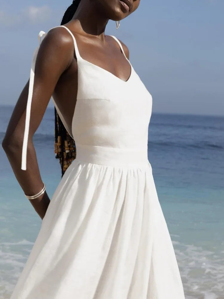 Lace-up Backless Long Dress Female High Waist Halter Dresses Holiday Beach Slim Bandage Maxi Dress