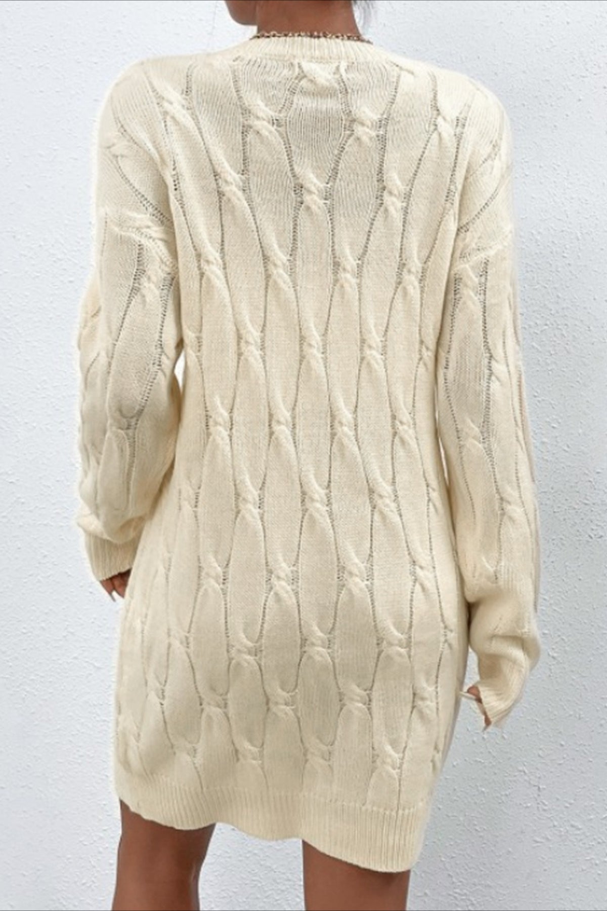 Color Long Sleeve Cable Knit Sweater Dress