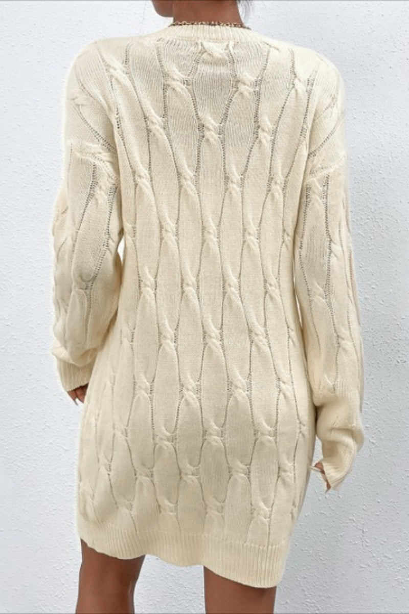 Color Long Sleeve Cable Knit Sweater Dress