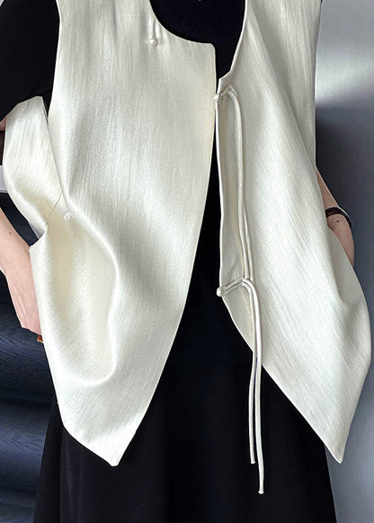 Beige Chinese Button Cotton Waistcoat O Neck Fall Af1062