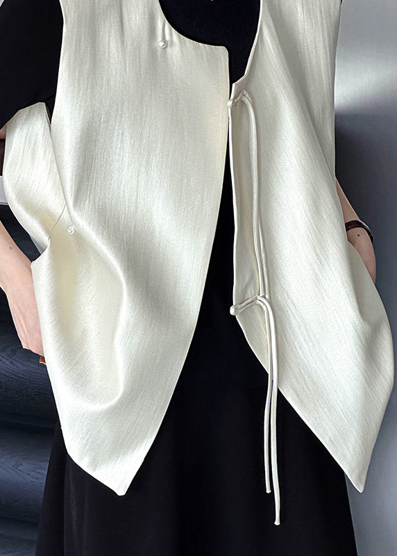 Beige Chinese Button Cotton Waistcoat O Neck Fall Af1062