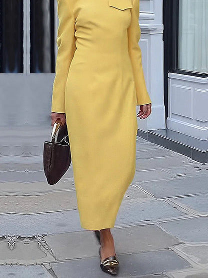 Long Sleeves Loose Color Split-joint Lapel Maxi Dresses