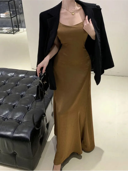 French Evening Party Dress Spaghetti Strap Long Dresses for Summer New Backless Slim Prom Robe Maxi Vestidos Mujer