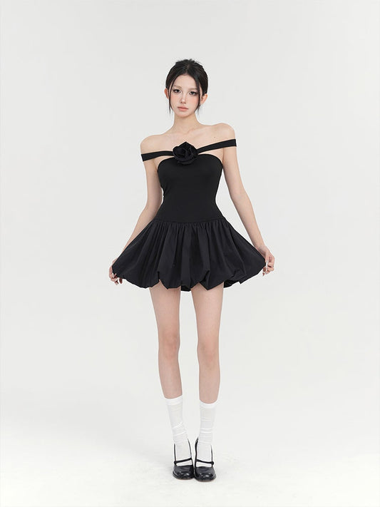 Black Rose Bubble Mini Dress