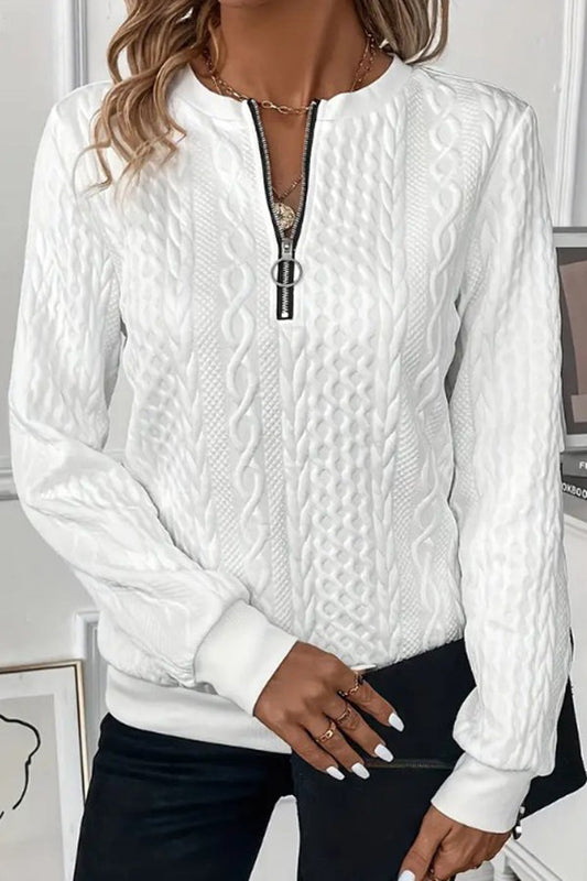 Color Long Sleeve Round Neck Zipper Sweatshirt