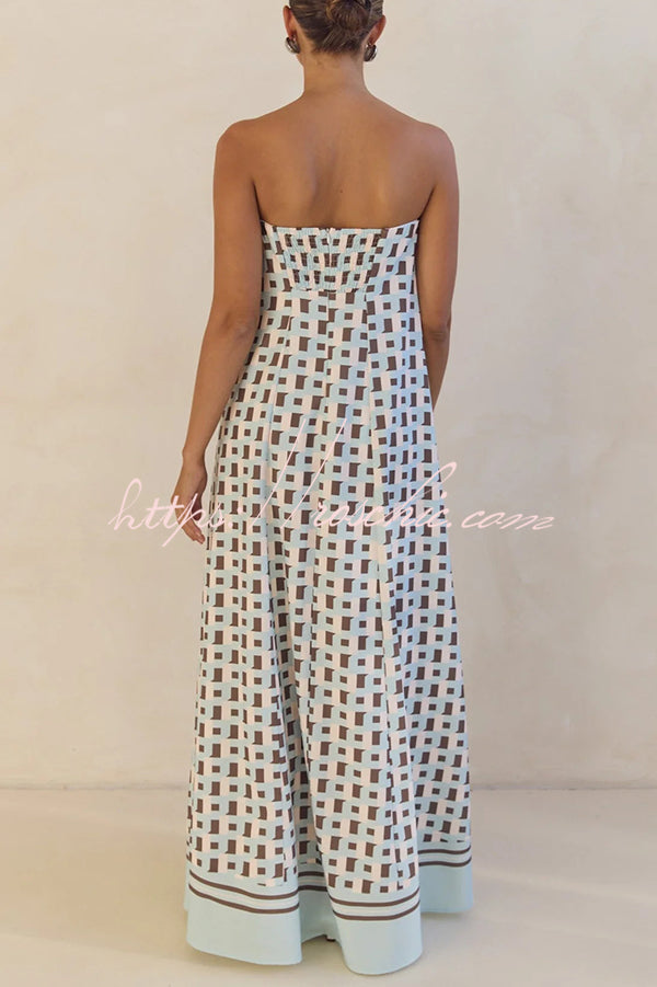 Unique Print Tube Top Back Zipper Loose Maxi Dress