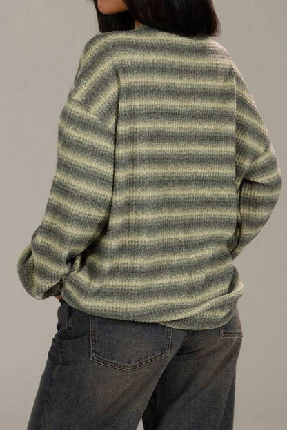 Relaxed Striped Knit Pullover Blouse