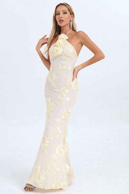 Halter Foil Print Maxi Dress
