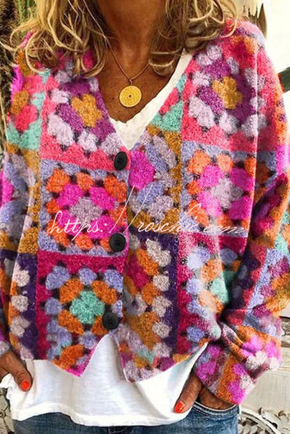 Fun and Long Sleeved Cardigan With Fun Printed Buttons