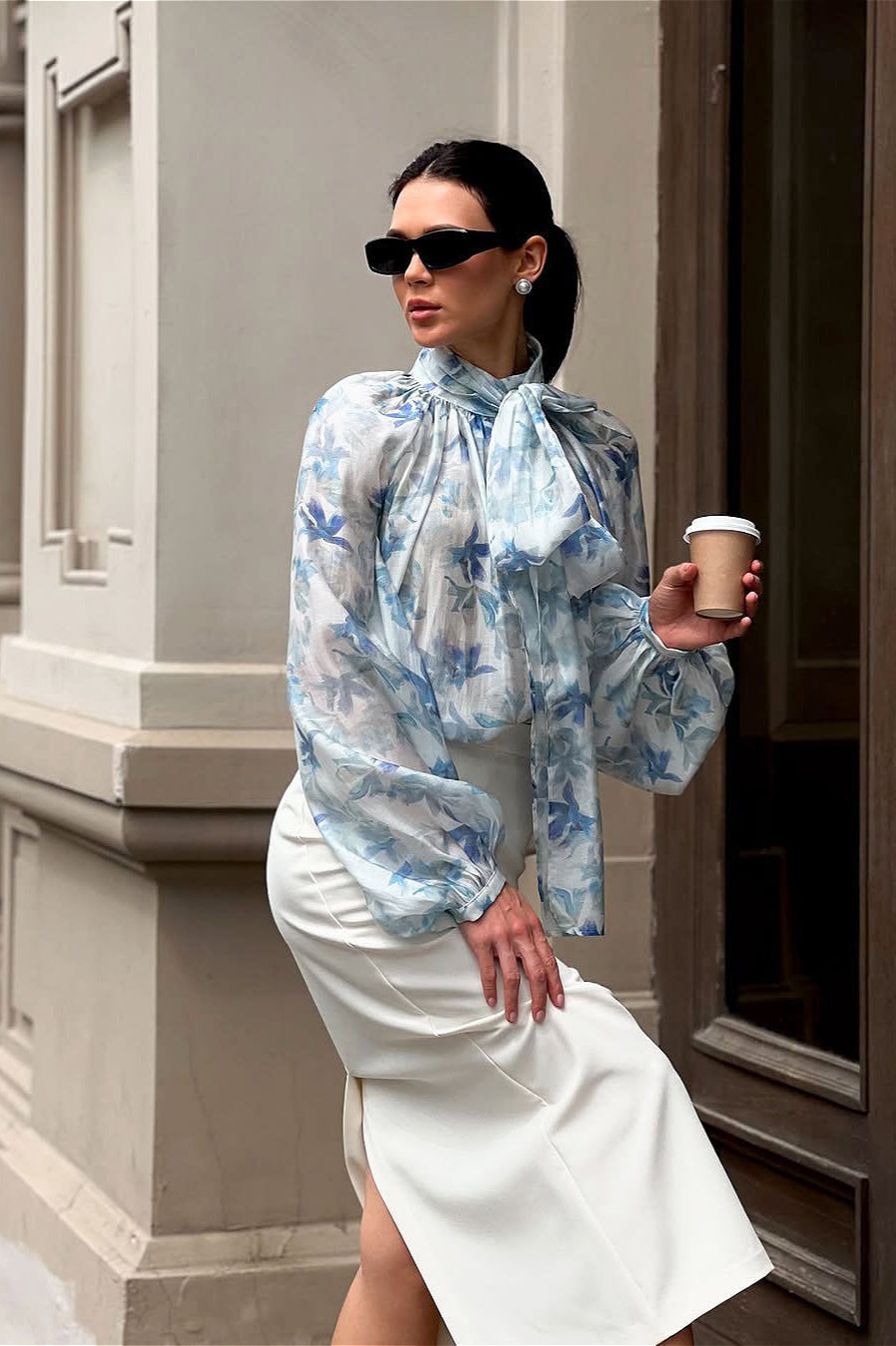 Tie Lantern Sleeve Blouse