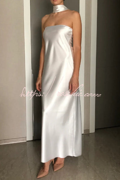 Satin Color Strapless Slim Maxi Dress