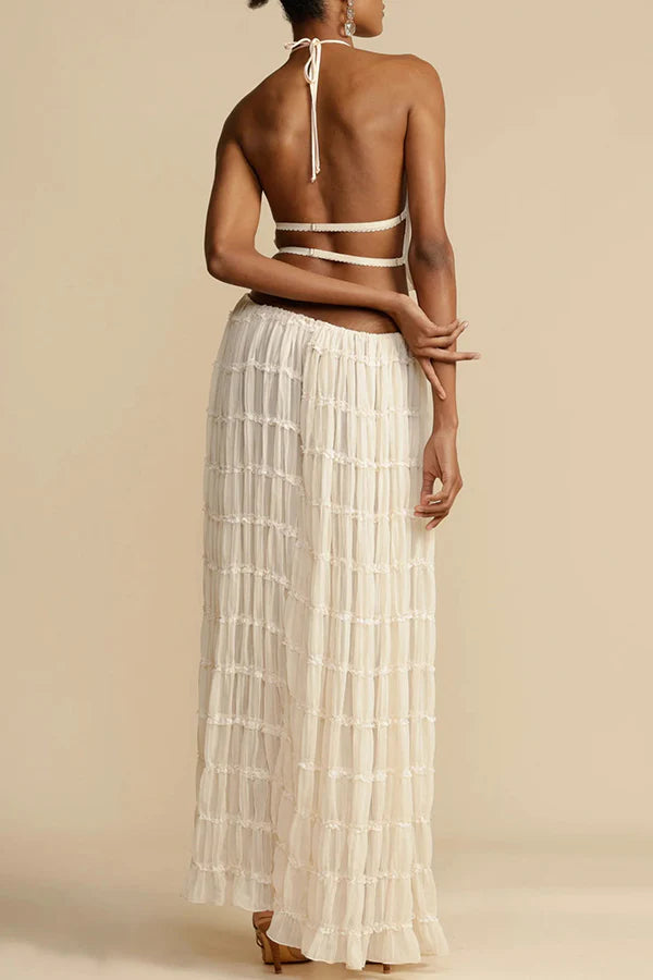 Versatility and Charm Pleated Drawstring Waist Tiered Maxi Skirt