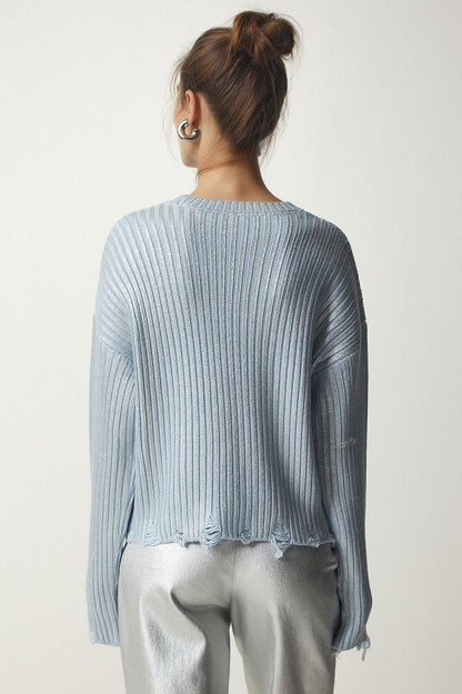 Simple Silver Foil Loose Slim Long Sleeve Sweater