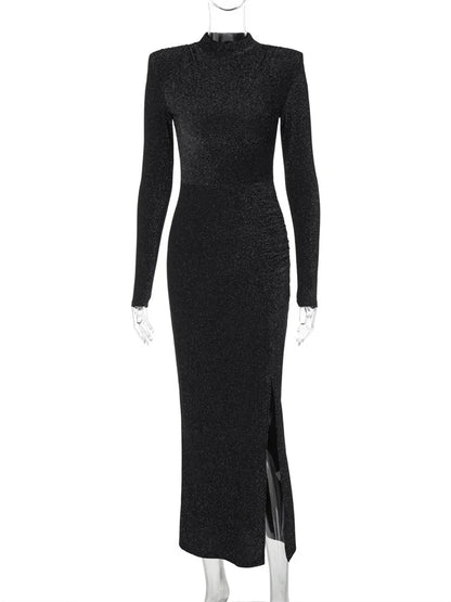 Black Sequin Slim Maxi Dress ’s High Waist Party Dress Clothes Shiny Commute Gown Autumn Female Long Dress