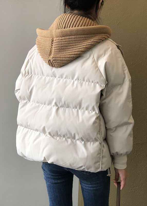 Organic Beige Hooded Pockets Fine Cotton Filled Witner Coat Winter Af1070
