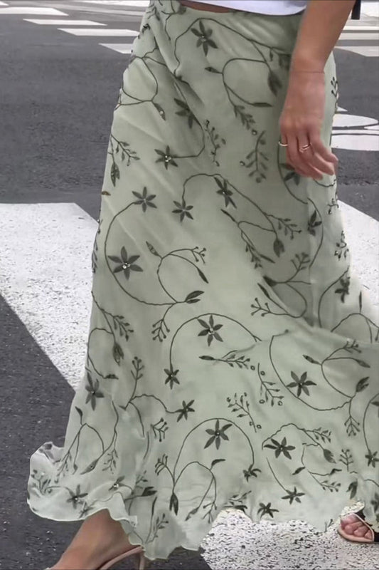 Knit Print Slim Midi Skirt