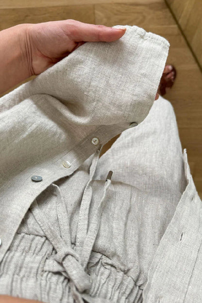 Cotton Linen Shirt \u0026 Cropped Pants Two-piece Set