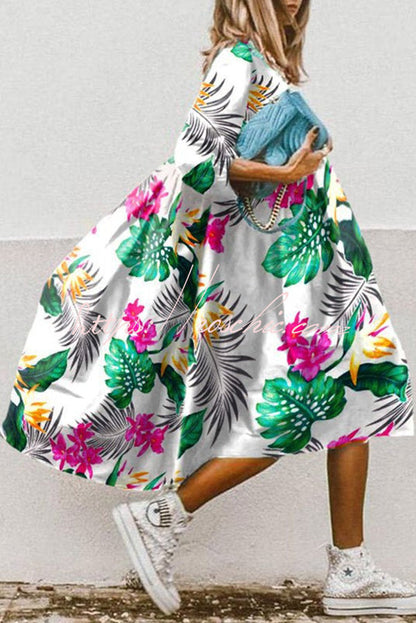 Print High Low Hem A-line Midi Dress