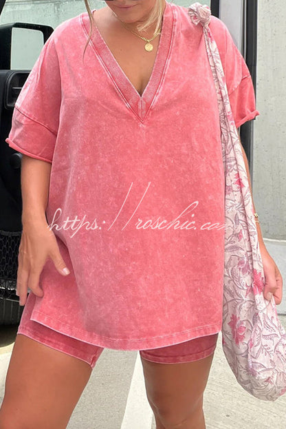 Serena Cotton Blend Oversized T-shirt and Cropped Stretch Cycling Pants
