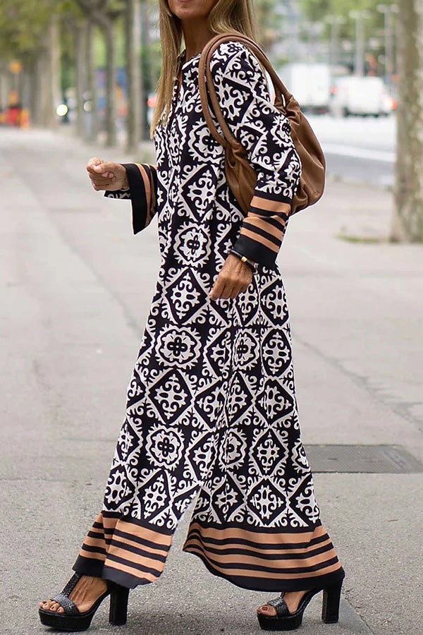Basically Perfect Geometry Printed Long Sleeve Maxi Dress