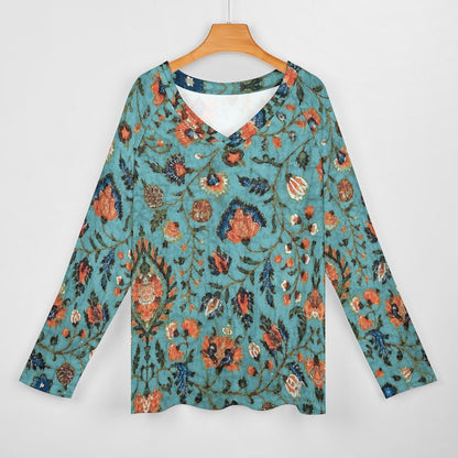 Print V-neck Long Sleeve T-shirt