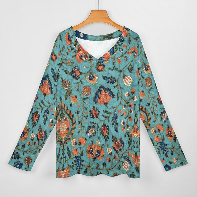 Print V-neck Long Sleeve T-shirt
