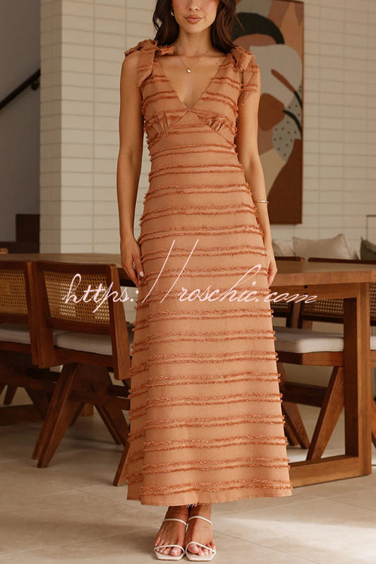 Color V-neck Sling Lace Up Vacation Maxi Dress