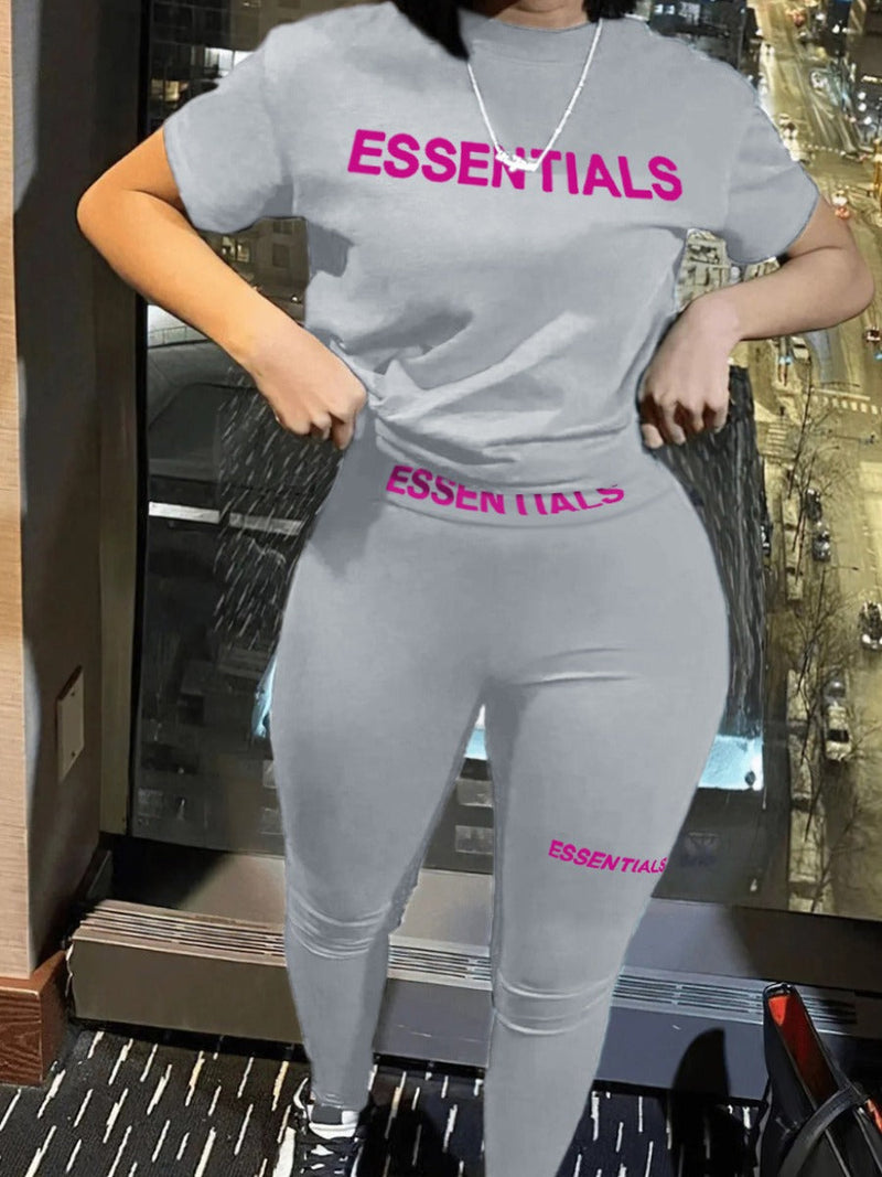 Essentials Letter Print Pocket Design Pants Set Ar5055