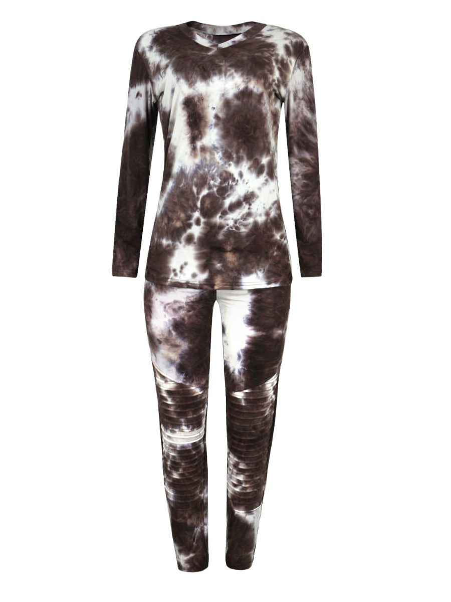 V Neck Tie Dye Skinny Pants Set Ac2054