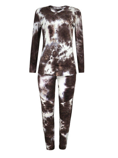V Neck Tie Dye Skinny Pants Set Ac2054