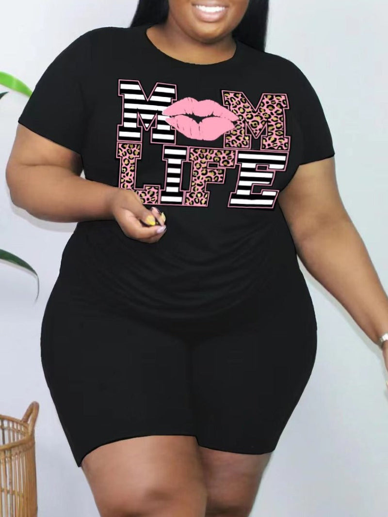 Lip Letter Print Shorts Set Ar5060