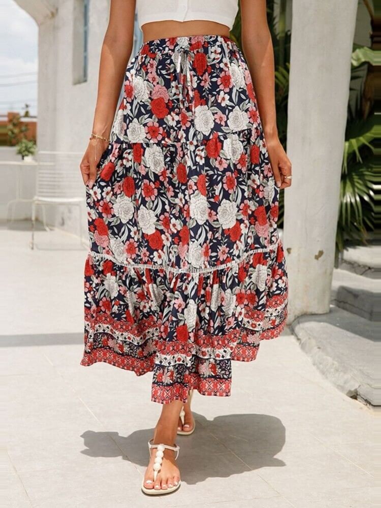 Romantic Red Tiered Skirt