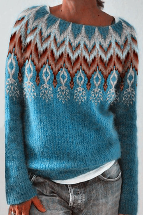 Round Neck Feather Pattern Slouchy Fall Sweater(in 2 Colors)