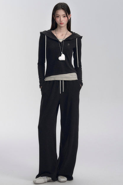 Hooded Long Sleeve Top and Pants Set-up