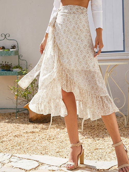 Ditsy Tie Side High Low Skirt
