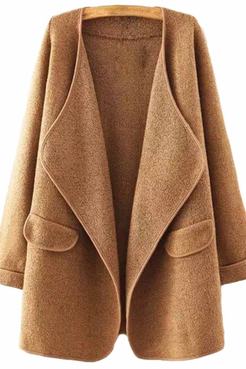 Color Loose Coat With Pockets