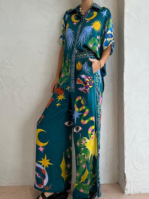 Oversized Fit Abstract Print Shirt & Pants Coord Set