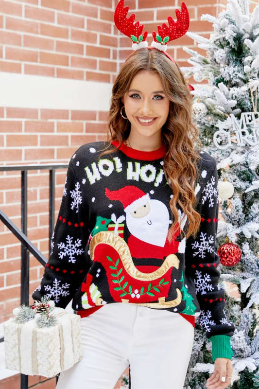 Crewneck Embroidered Santa Sweater