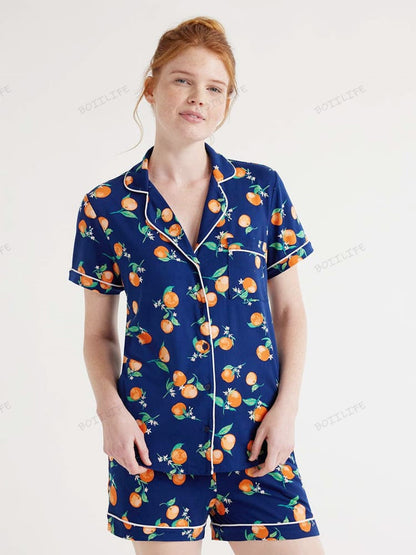 Print Loungewear Shirt & Shorts Cardigan Set