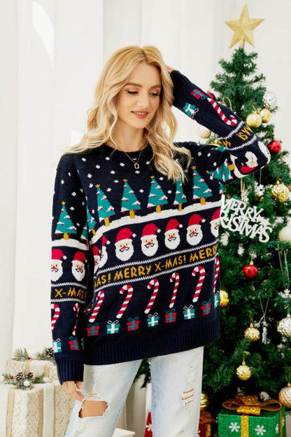 Round Neck Loose-fit Christmas Theme Knit Sweater