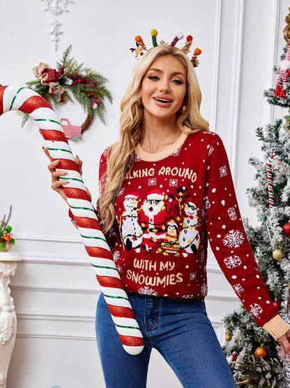Crewneck Embroidered Sweater – Santa Claus & Penguin
