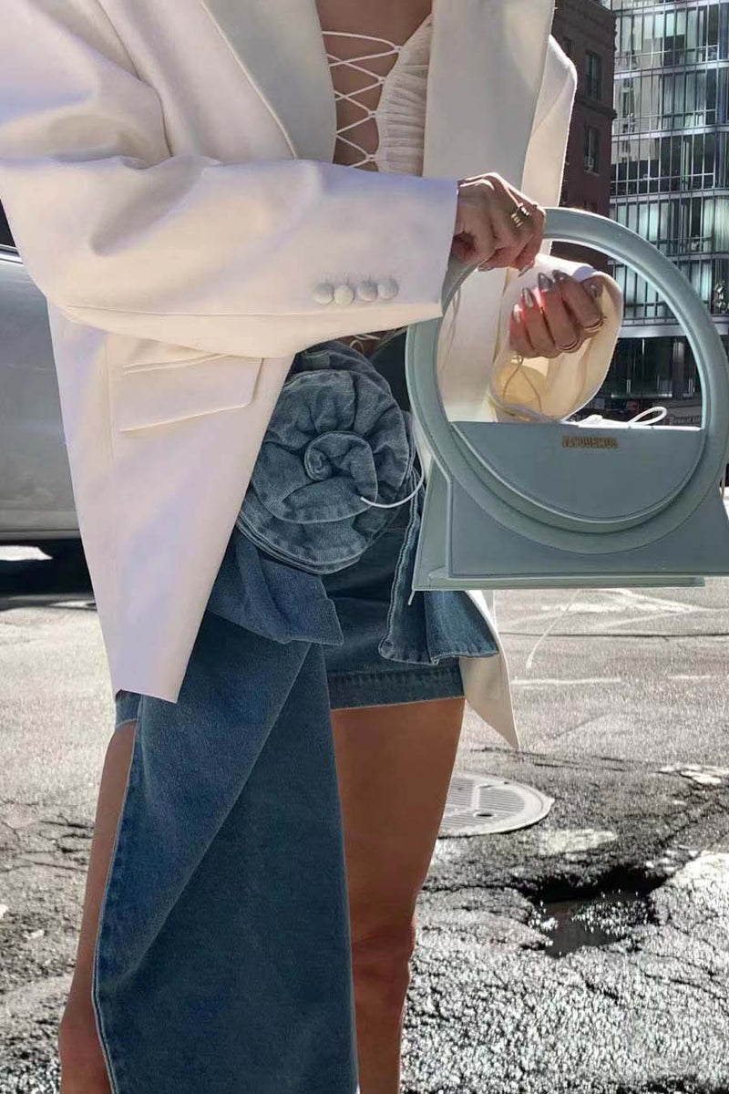 Denim Mini Skirt With 3d Roses