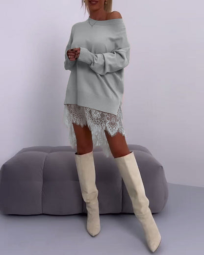 Angeline - Fashionably Off-shoulder Sweater Dress
