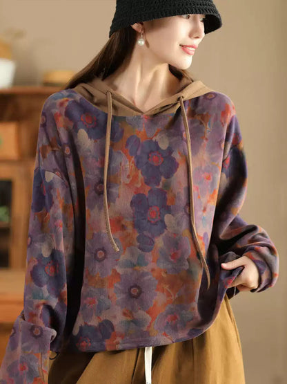 Autumn Flower Hooded Cotton Sweatshirt Wg021