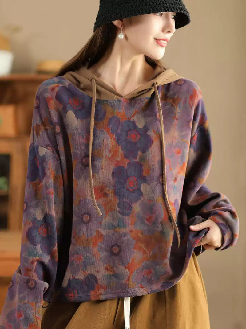 Autumn Flower Hooded Cotton Sweatshirt Wg021