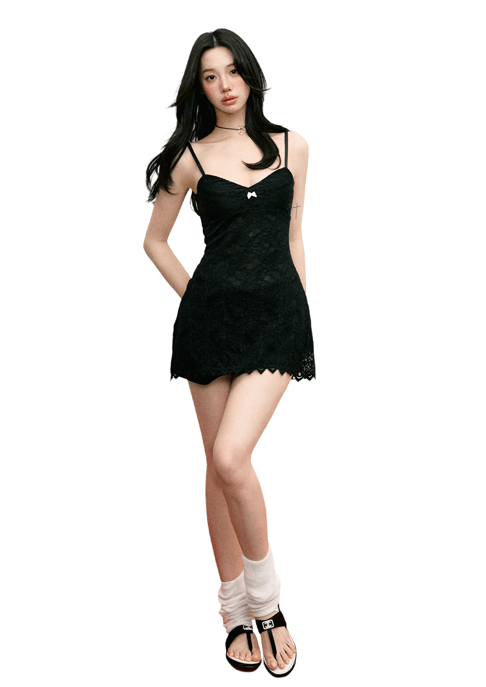White Bow Lace Cinched Waist Mini Dress