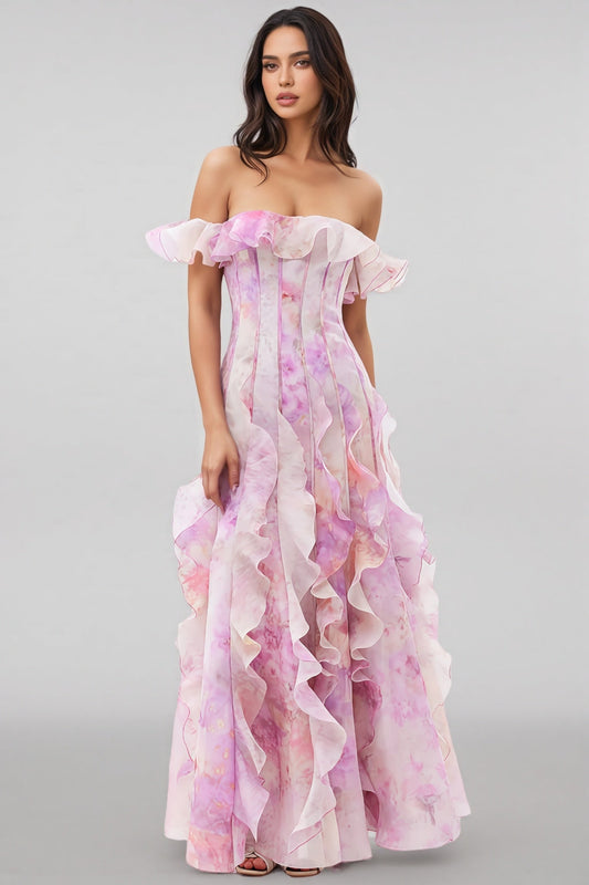 Adonis Pink Ruffled Maxi Dress