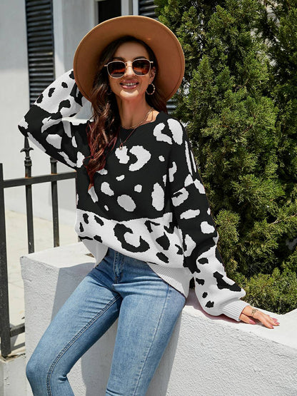 Leopard Round Neck Knit Sweater
