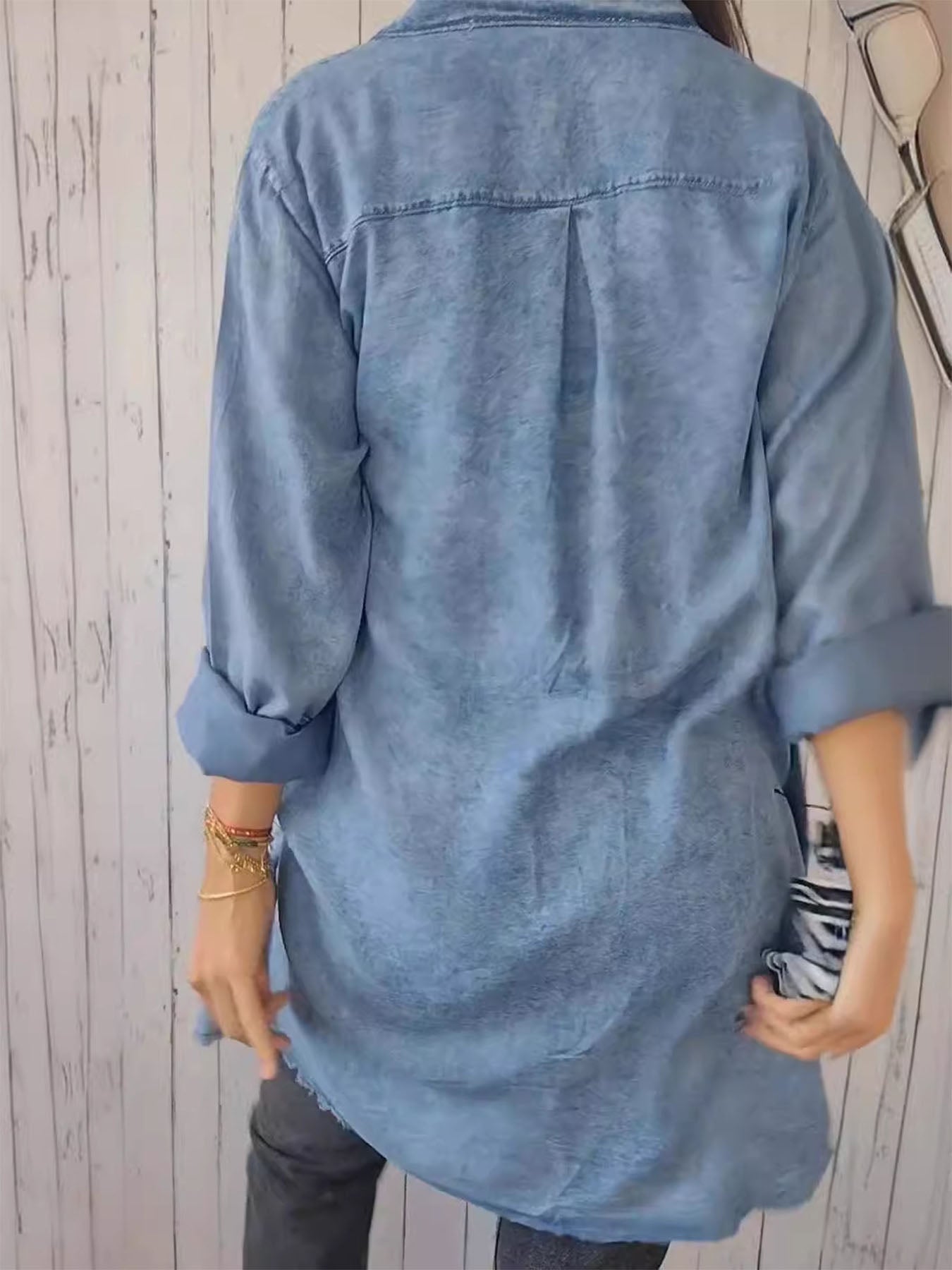 Washed Denim Lapel Coat